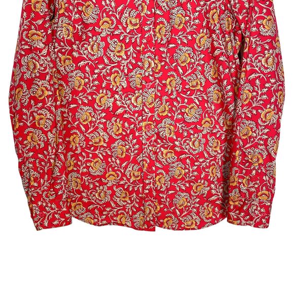 Chaps Ralph Lauren Womens Shirt Button Up Red Yellow Floral No Iron Blouse Top M - Picture 5 of 8